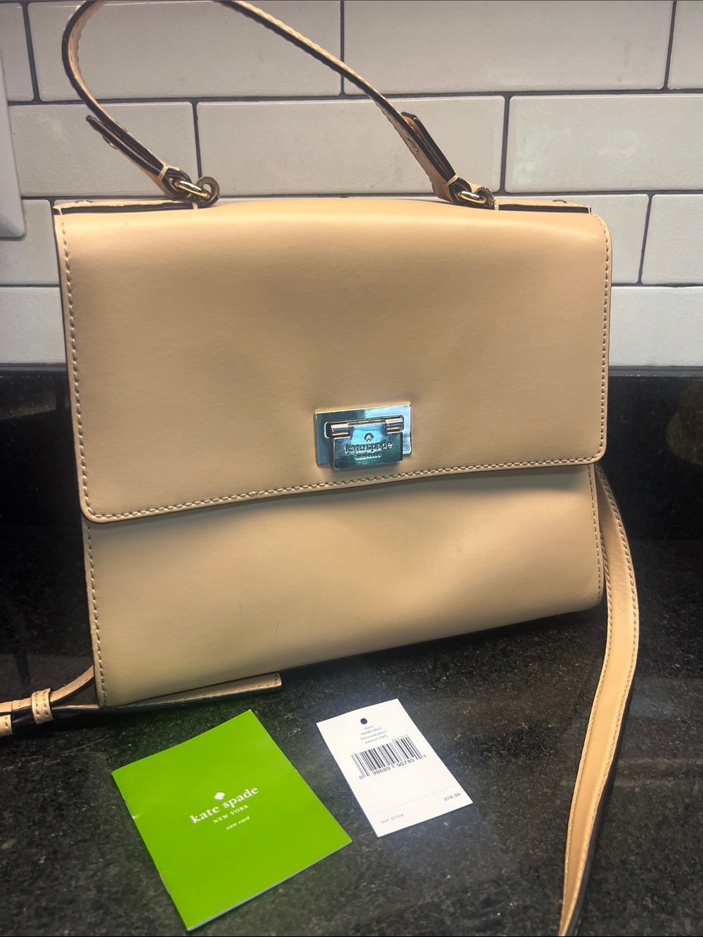 kate spade Beige Leather Top-Handle Satchel with Silver Hardware
